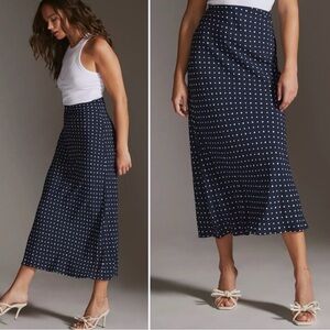 EUC Favorite Daughter navy polkadot midi skirt